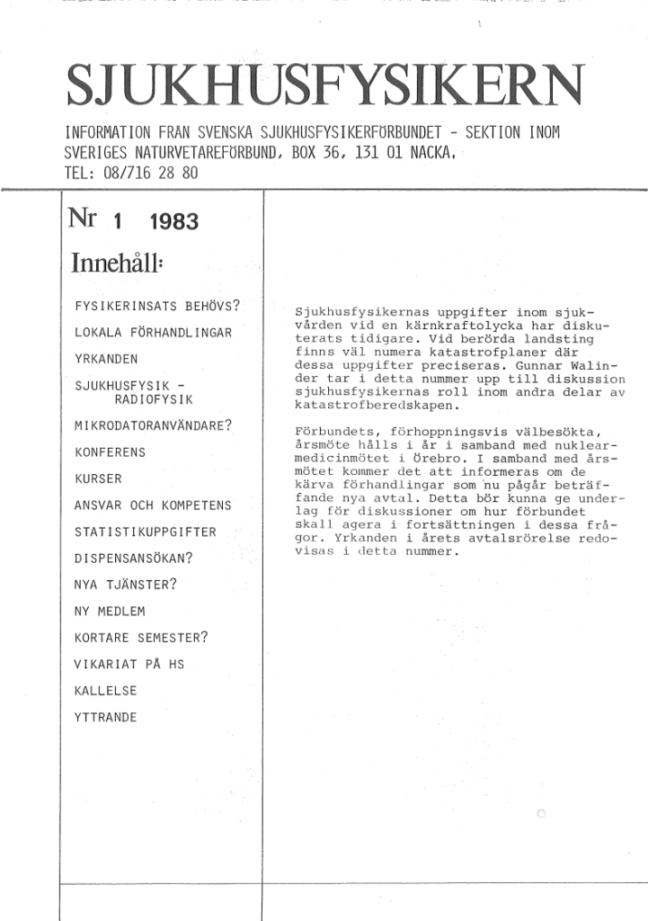 Sjukhusfysikern Nr 1 1983