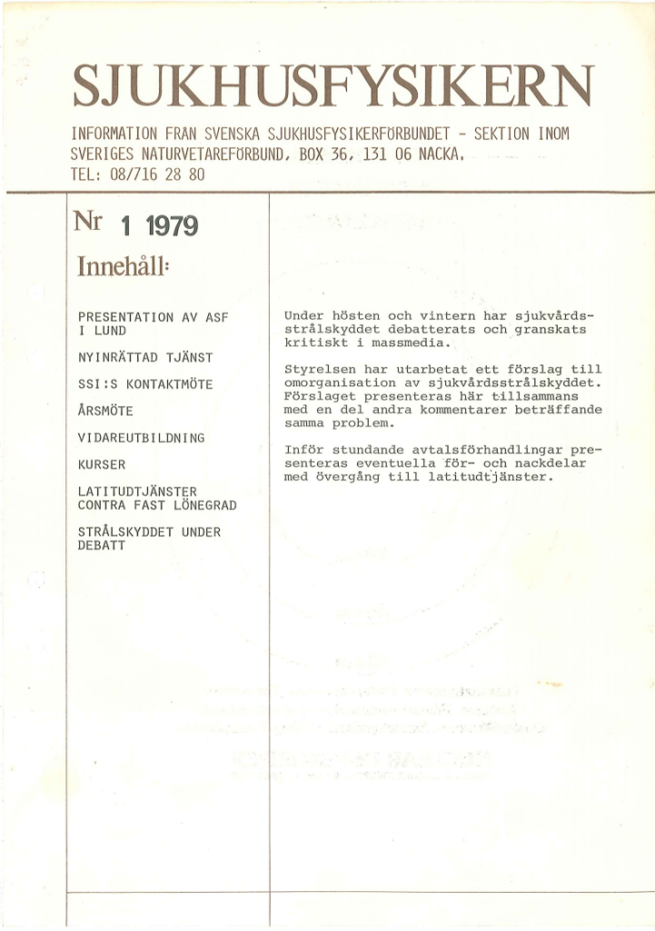 Sjukhusfysikern Nr 1 1979