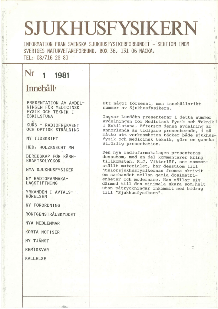 Sjukhusfysikern Nr 1 1981