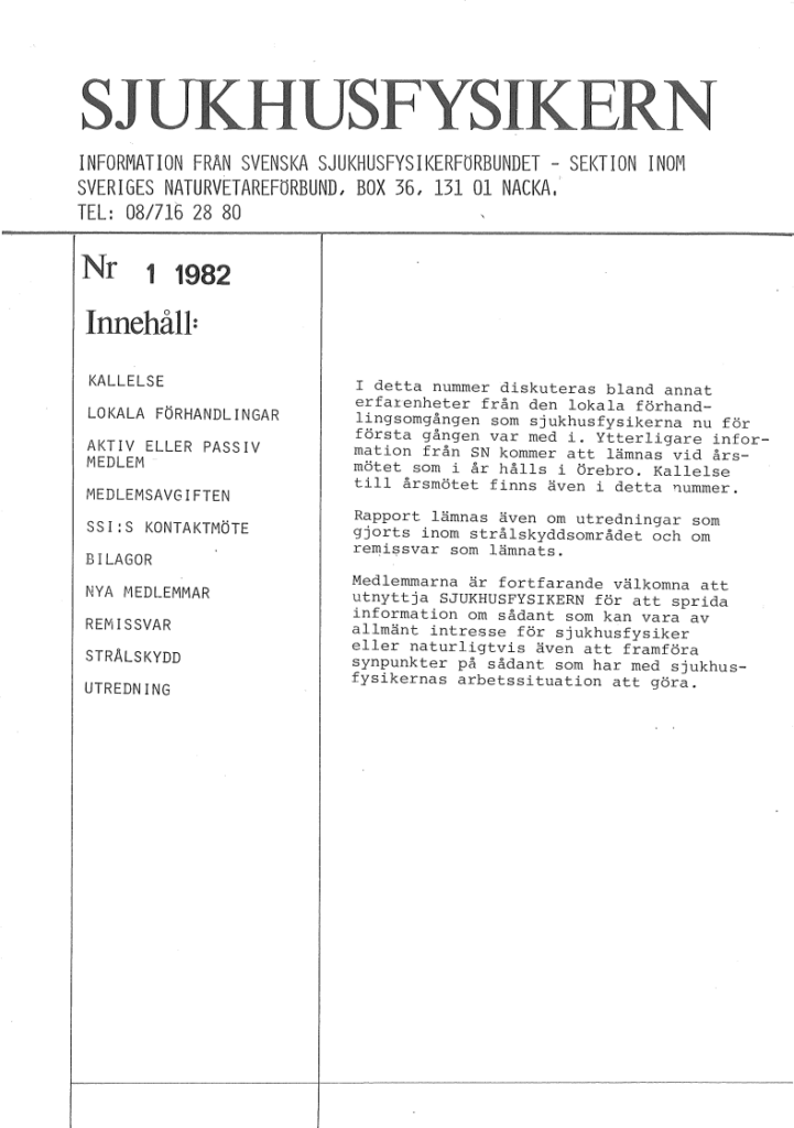 Sjukhusfysikern Nr 1 1982