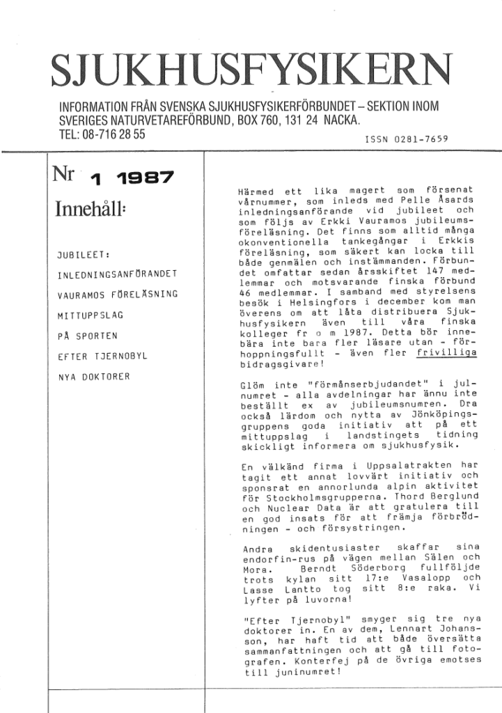 Sjukhusfysikern Nr 1 1987