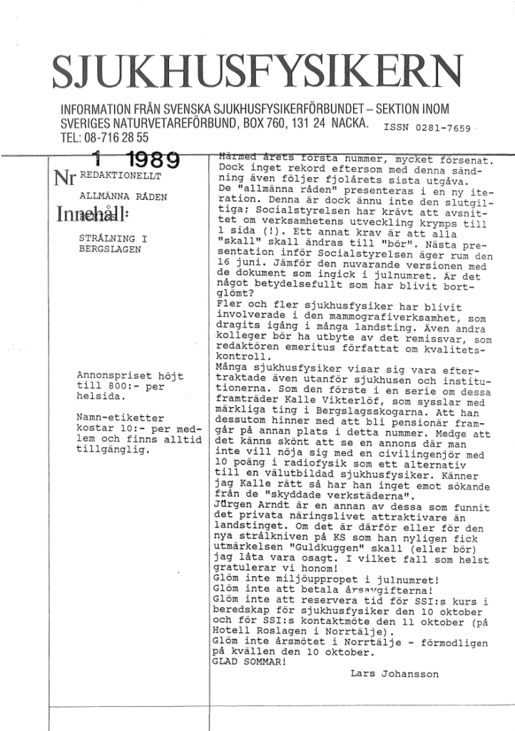 Sjukhusfysikern Nr 1 1989