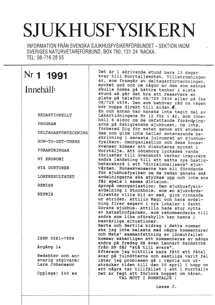 Sjukhusfysikern Nr 1 1991