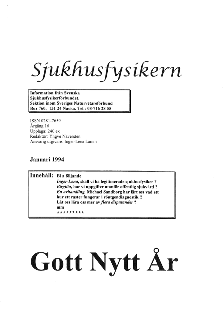 Sjukhusfysikern Nr 1 1994