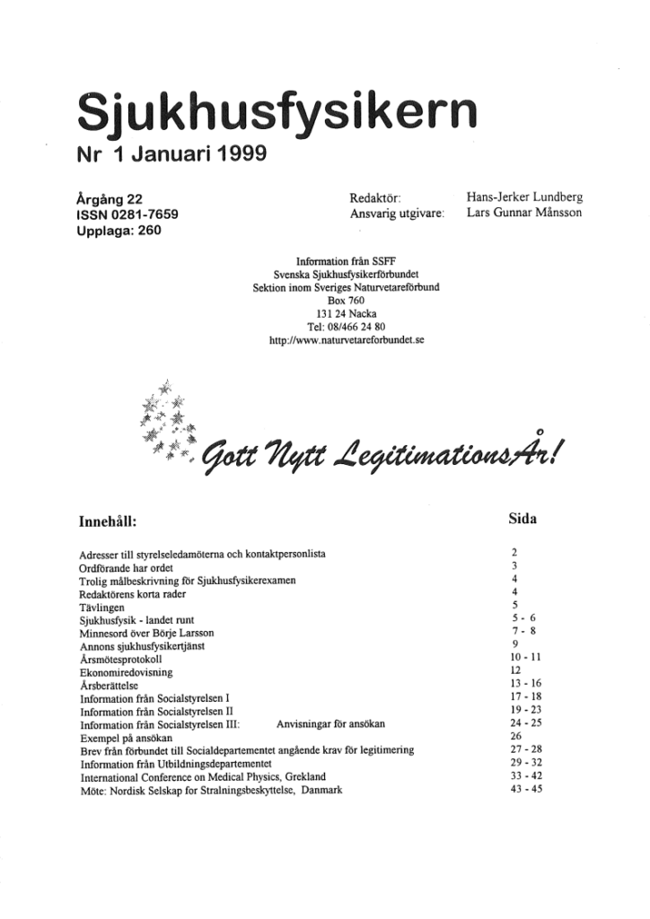 Sjukhusfysikern Nr 1 1999