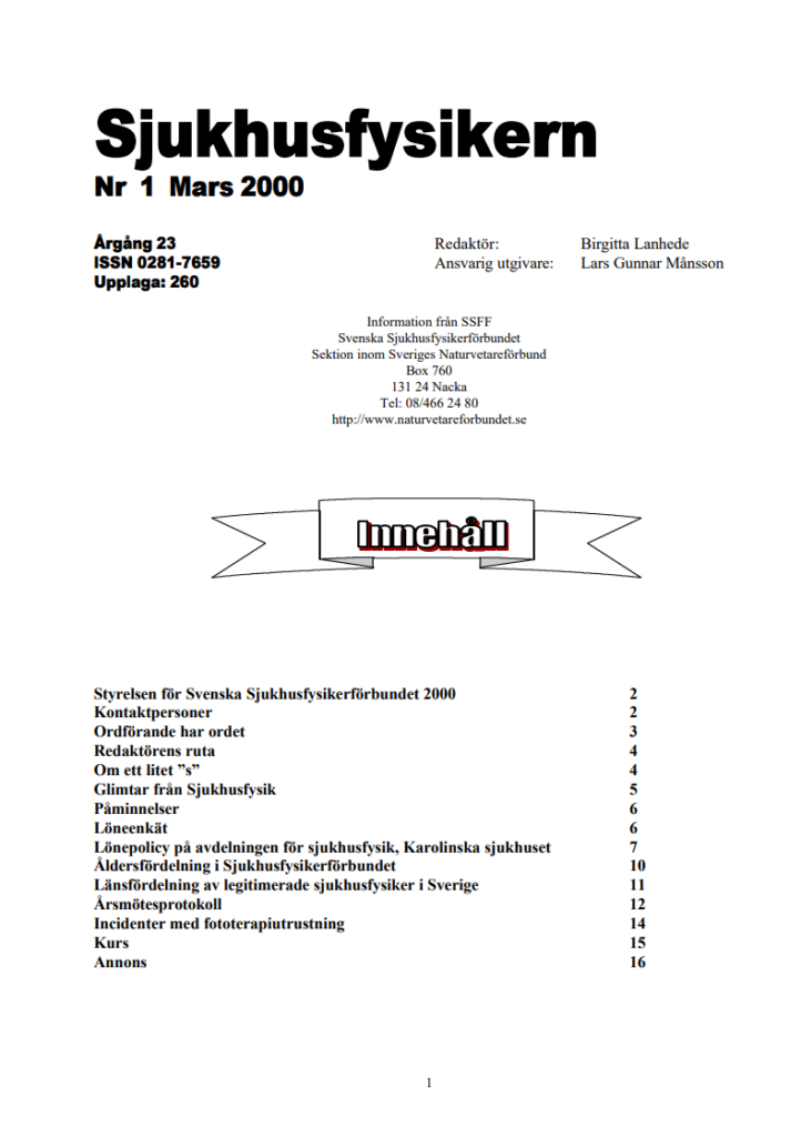 Sjukhusfysikern Nr 1 2000