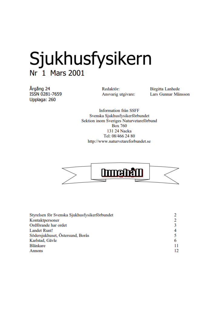 Sjukhusfysikern Nr 1 2001