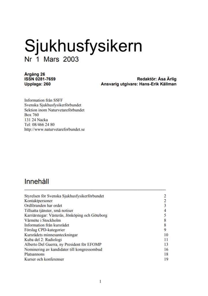 Sjukhusfysikern Nr 1 2003