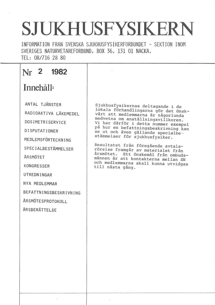 Sjukhusfysikern Nr 2 1982