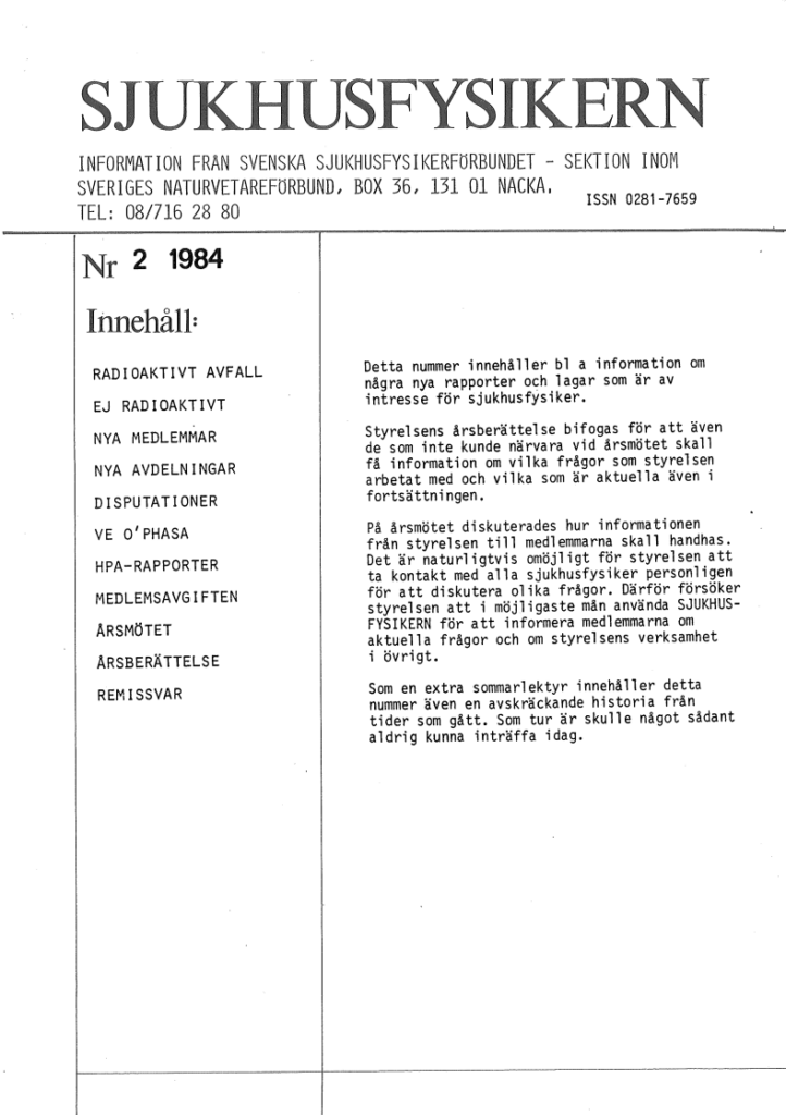 Sjukhusfysikern Nr 2 1984