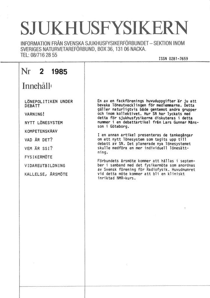 Sjukhusfysikern Nr 2 1985