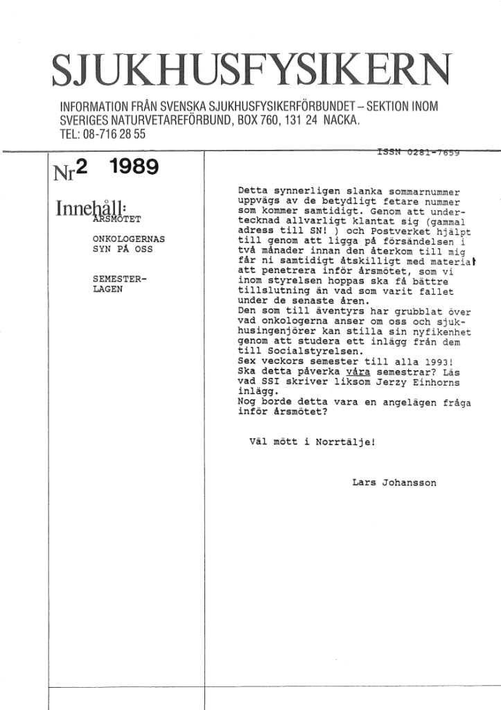Sjukhusfysikern Nr 2 1989