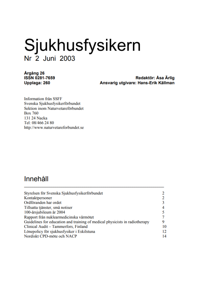 Sjukhusfysikern Nr 2 2003