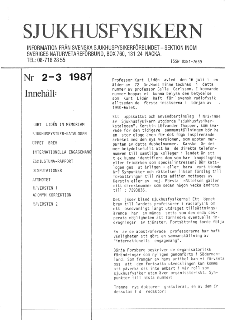 Sjukhusfysikern Nr 2-3 1987