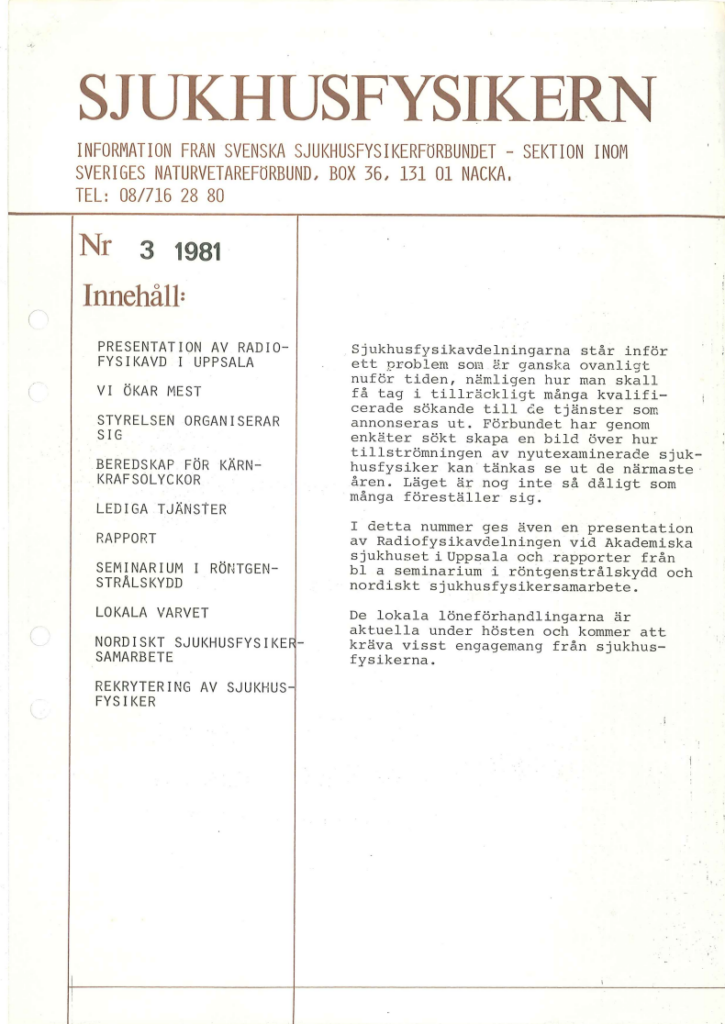 Sjukhusfysikern Nr 3 1981