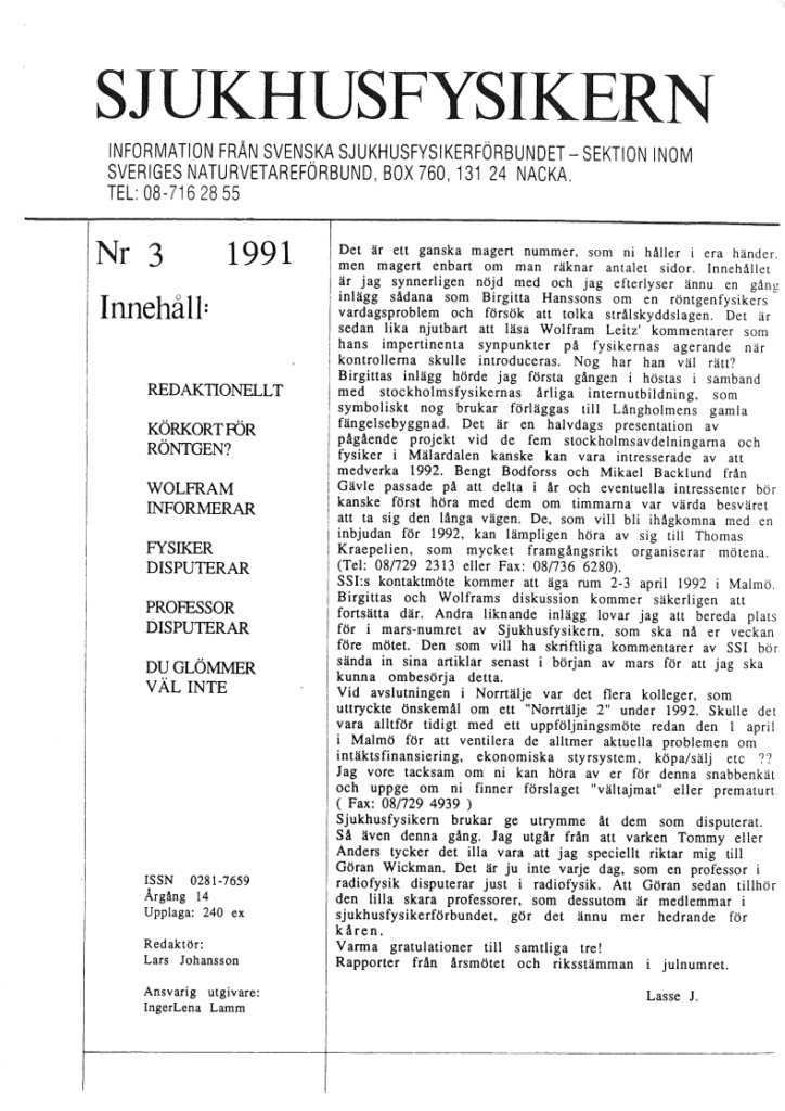 Sjukhusfysikern Nr 3 1991
