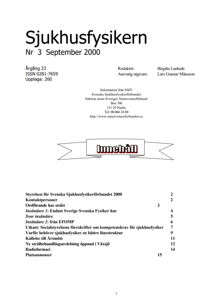 Sjukhusfysikern Nr 3 2000