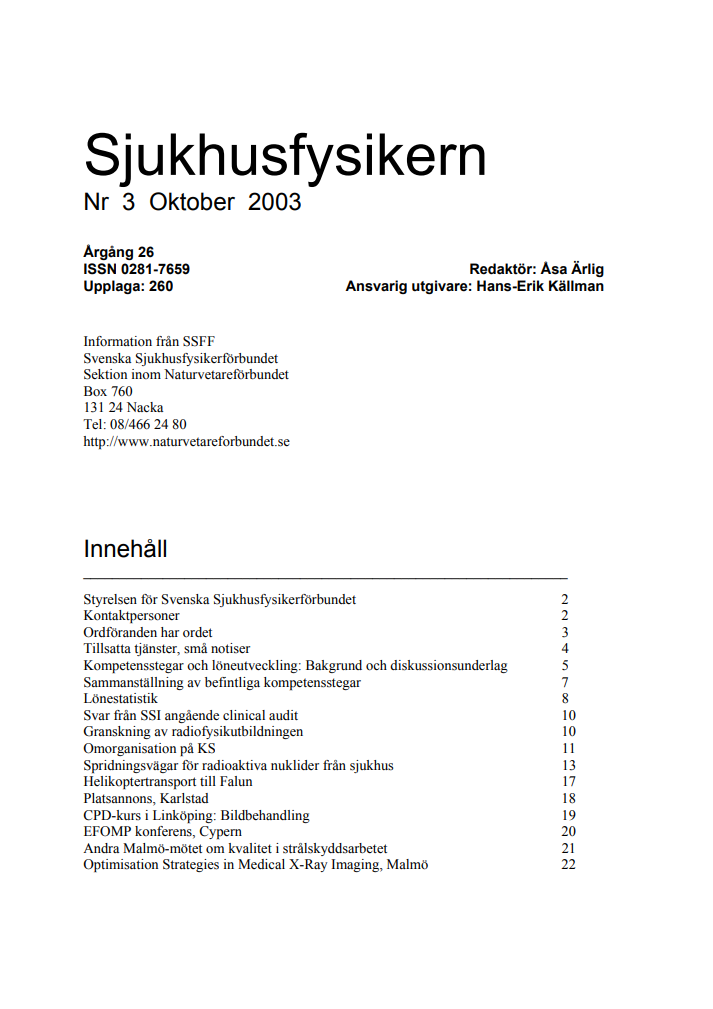 Sjukhusfysikern Nr 3 2003