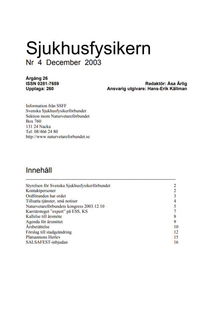 Sjukhusfysikern Nr 4 2003